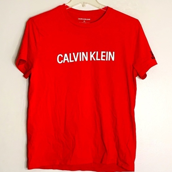 Calvin Klein Jeans Red short sleeve crewneck T-shirt large unisex - Picture 1 of 4